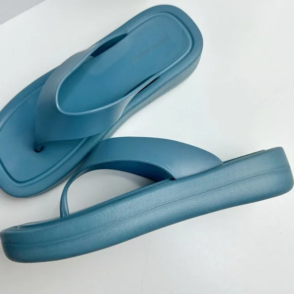 Jeffrey Campbell Anthropologie Darcie Platform Turquoise Blue Flip Flops Size 9 - Picture 11 of 11